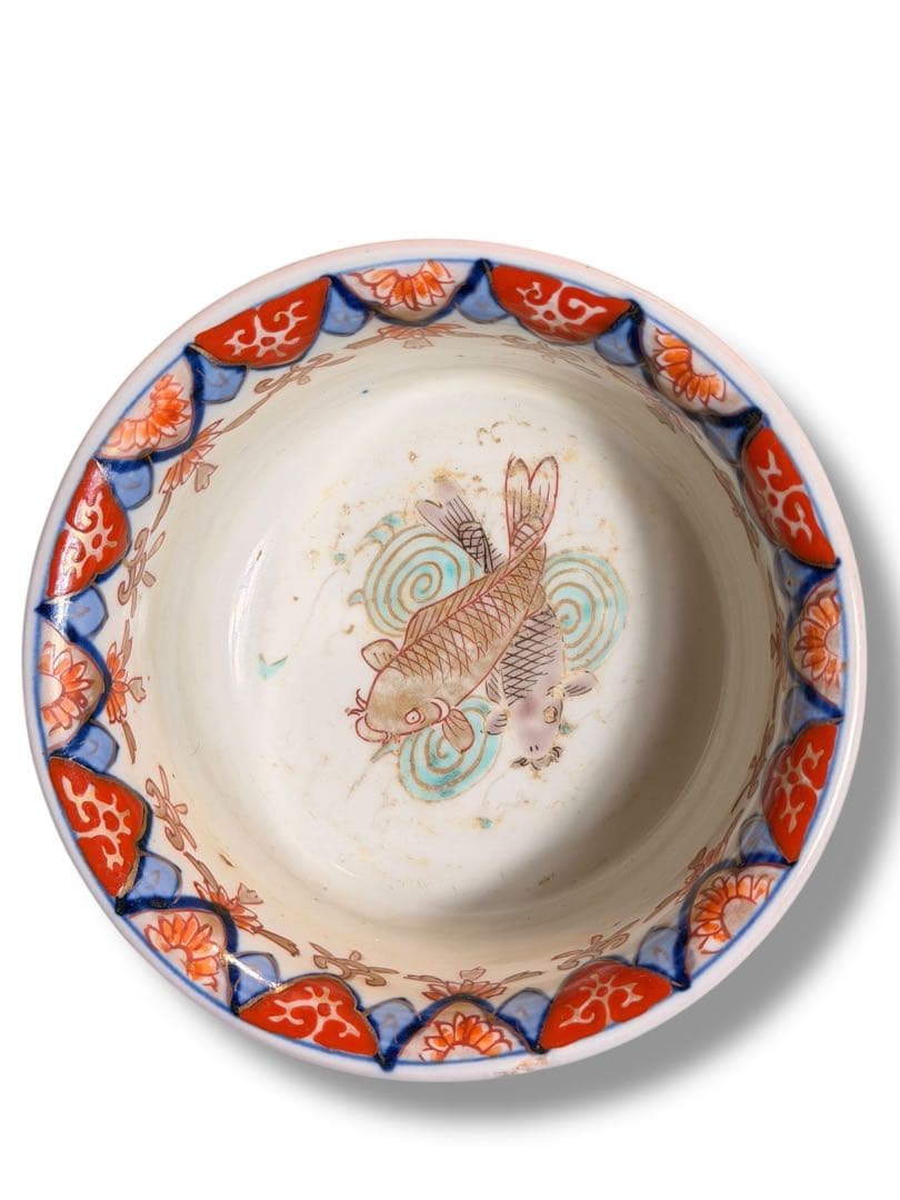 #古伊万里 盃洗 明治期 色絵 鯉文 高杯　P-3