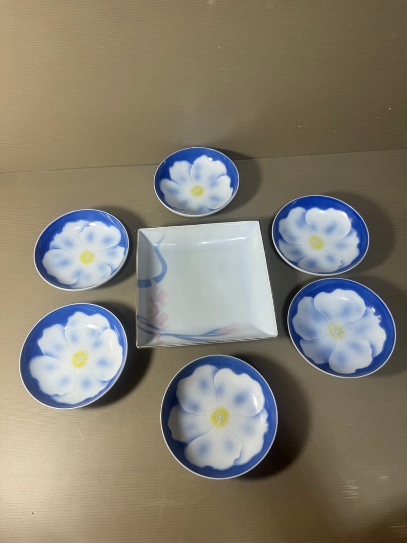 2520 深川製磁　スノーローズ皿5客　方皿1客