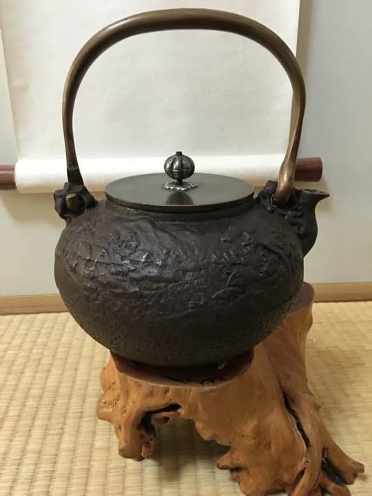 鉄瓶 亀文堂造 銀摘 銀象嵌 明治期