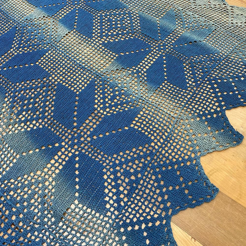 希少 特大 アンティーク ヴィンテージ 藍染め レース クロス カバー フランス