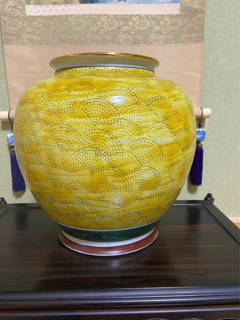 【九谷焼 13号花瓶 吉田屋 鶴 松 栄峰造】アンティーク 新品 花器 壺