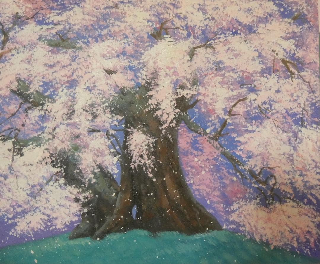 油彩画 風景 中島千波 「桜花」サイン 額装済み 肉筆手描き M10