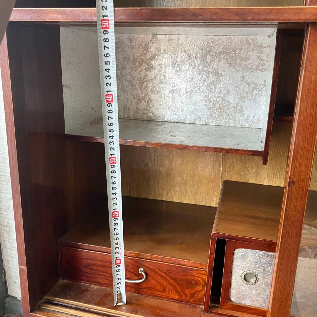 昭和レトロ 木製 茶箪笥 茶棚 ガラス戸 サイドボード 古家具 古民家 無垢材