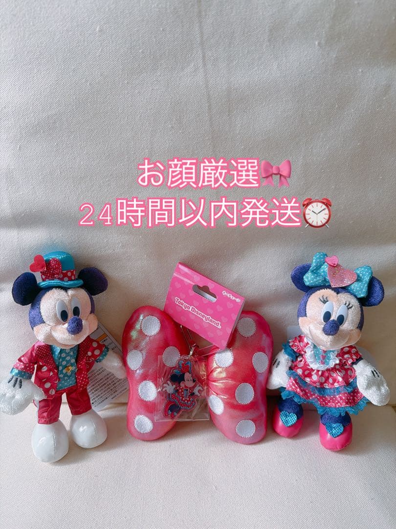 ミッキーとミニーのぬいぐるみバッジとキーチェーンのセット　パルパル