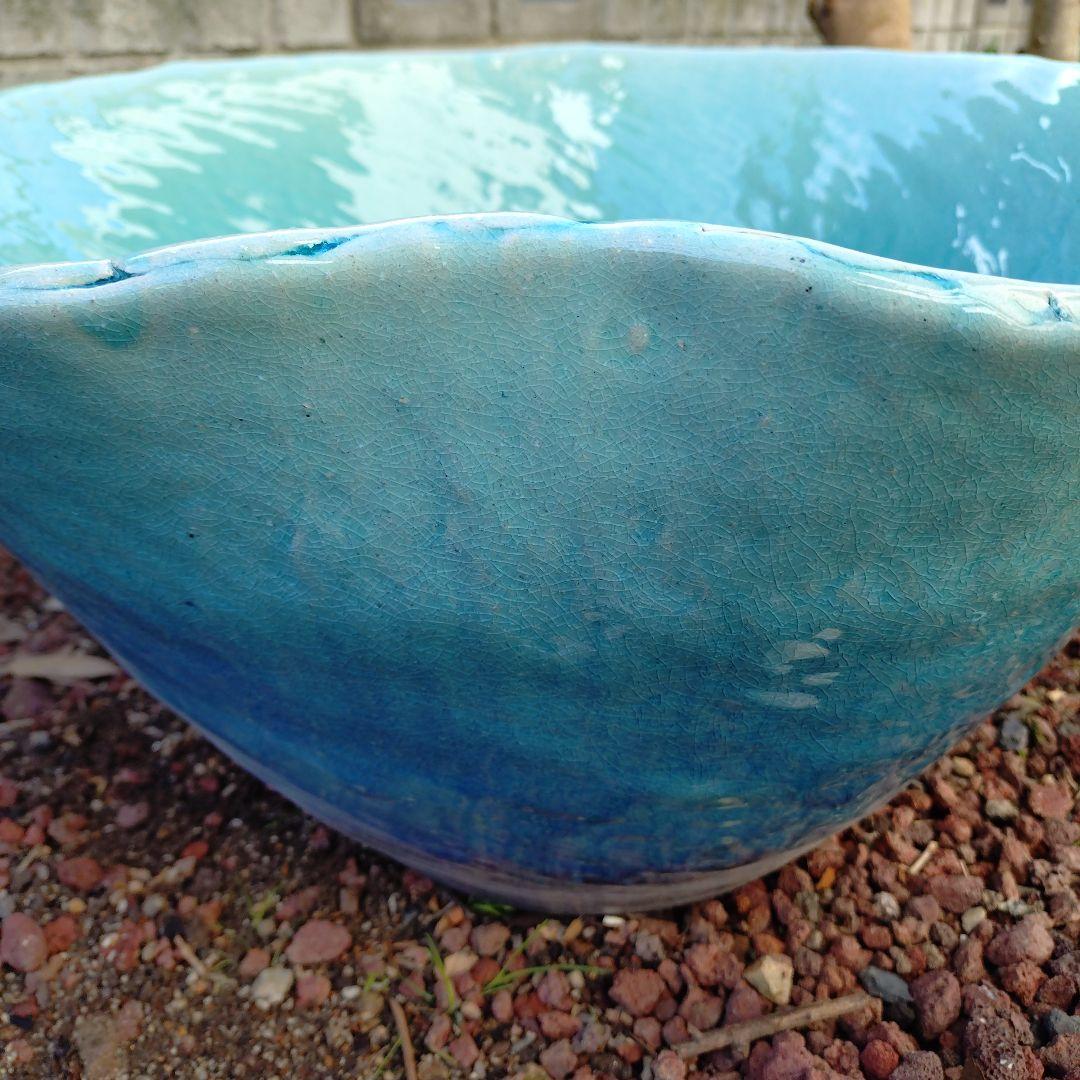 信楽焼　手作りめだか鉢　水連鉢　ビオトープ　直径50〜52㌢