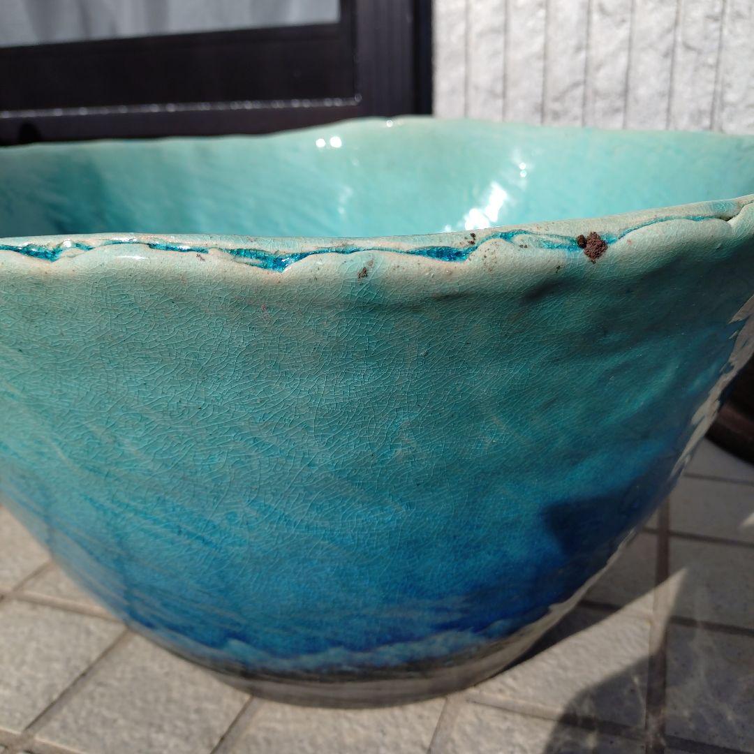 信楽焼　手作りめだか鉢　水連鉢　ビオトープ　直径50〜52㌢