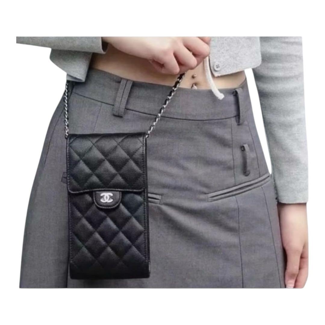 【新品未使用】CHANEL キャビアスキン 3色 スマホショルダー チェーン付き