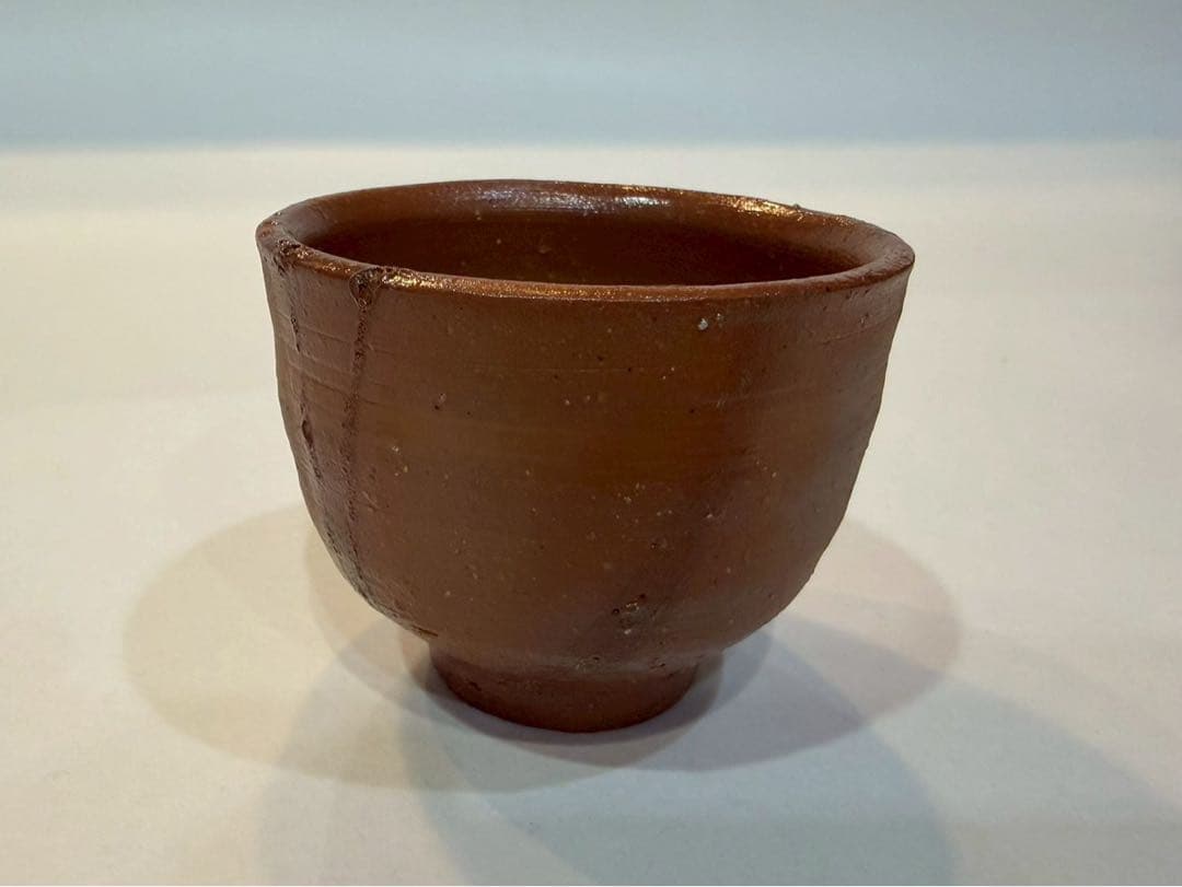 備前　人間国宝　蔵原啓作 備前緋襷　酒杯　共箱　略歴　共布付き