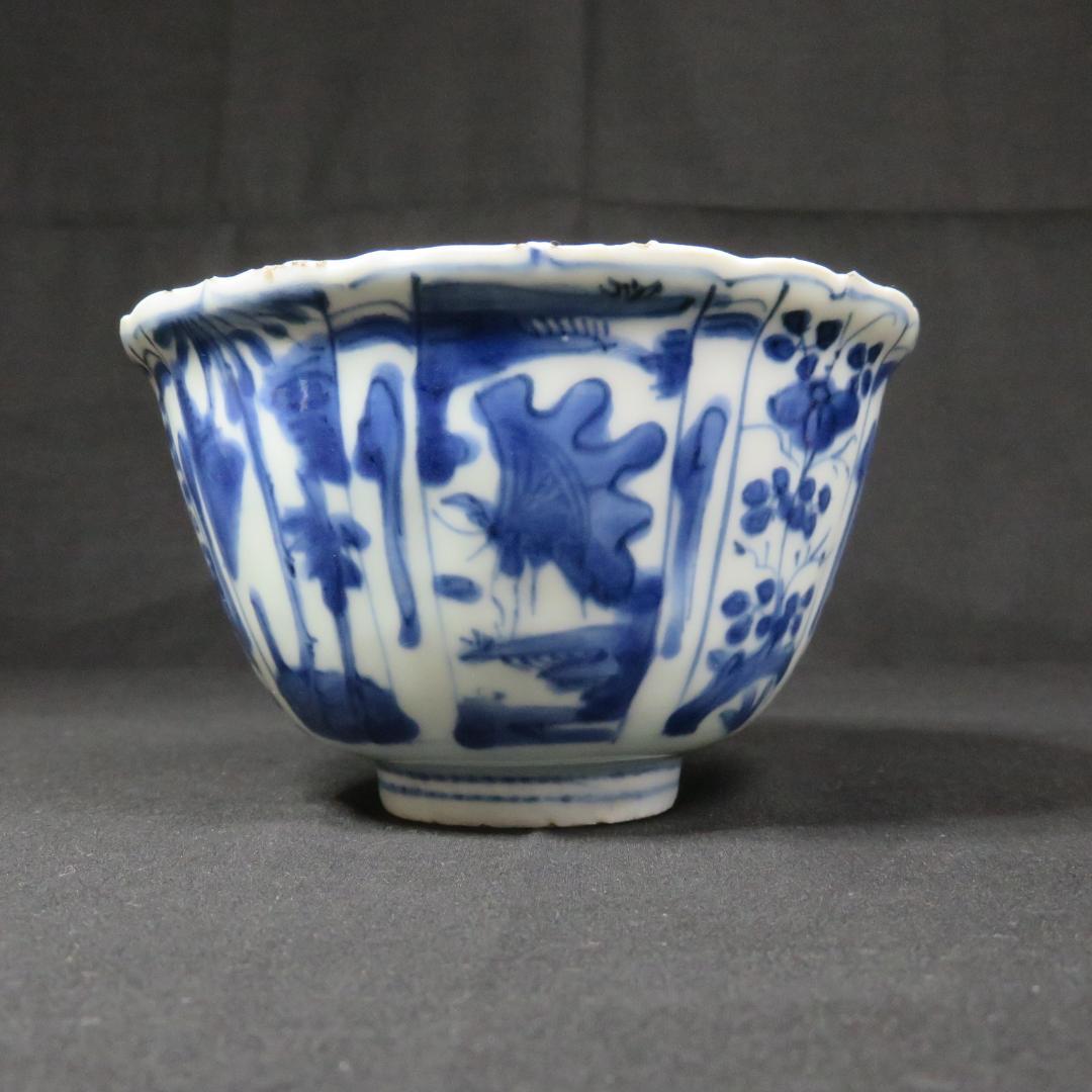 小鉢 古染付 明末清初期 染付 鳥の図 芙蓉手 中国骨董 希少 B