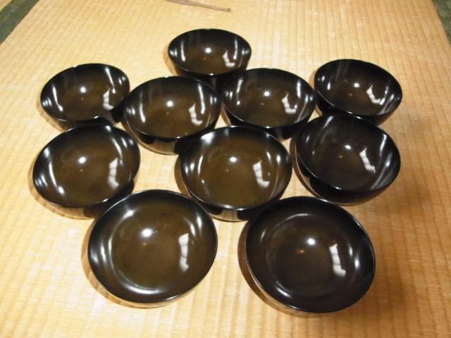 1870年頃 購入時16万◆橘屋友七作 金銀草花蒔絵 黒塗仙才丸吸物椀 10客