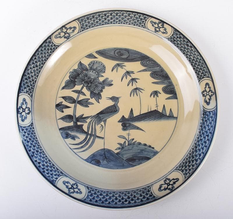 中国　青花　鳥花文　大皿　飾皿　C 3542C