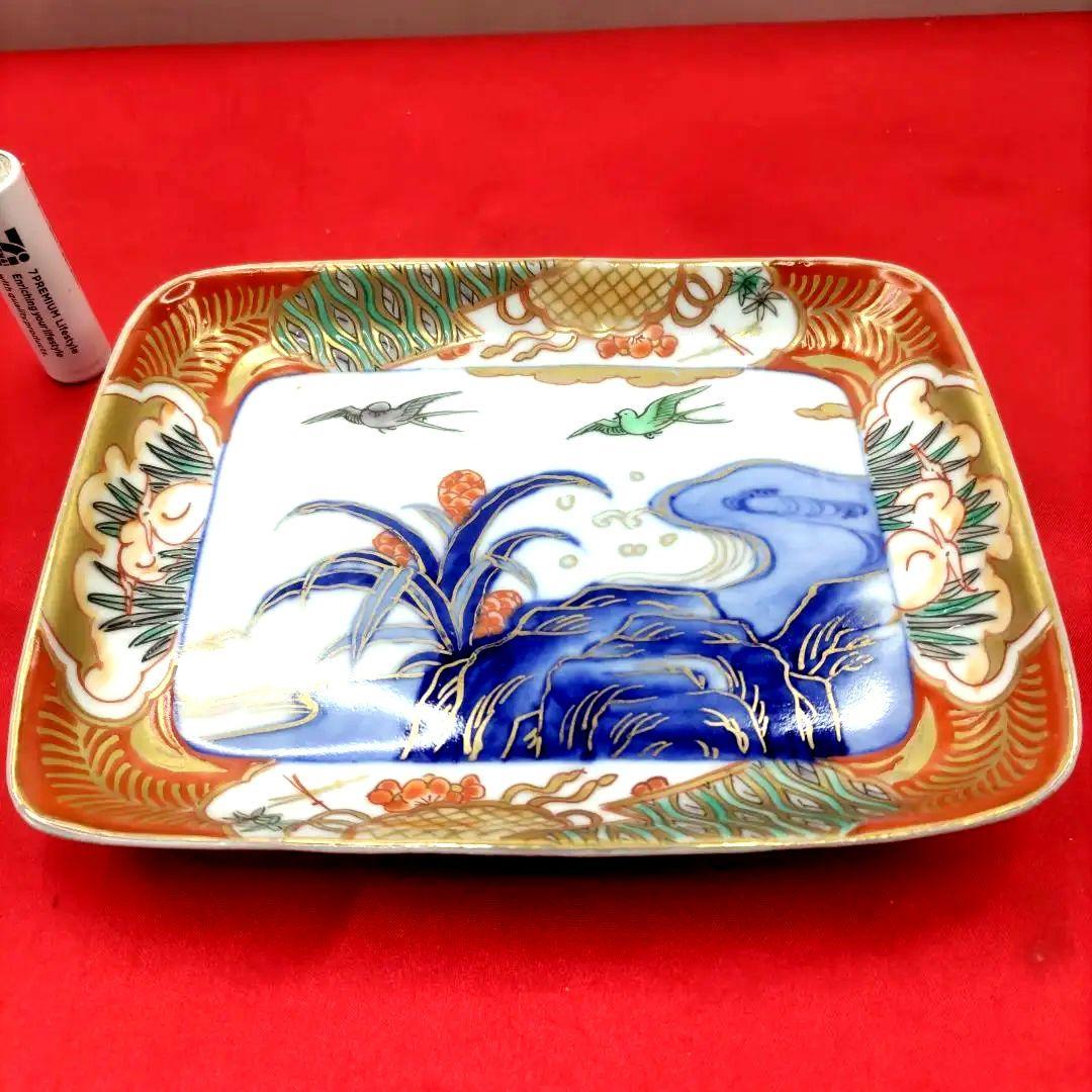 有田焼　伊万里焼　古伊万里　金彩　色絵　小皿　角皿　長角皿　刺し身皿5客セット③