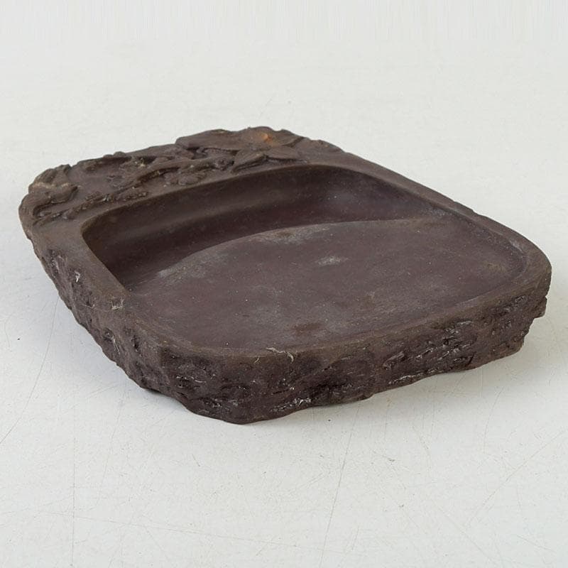 中国　書道具　花鳥彫　端渓硯　唐木箱　C　9599