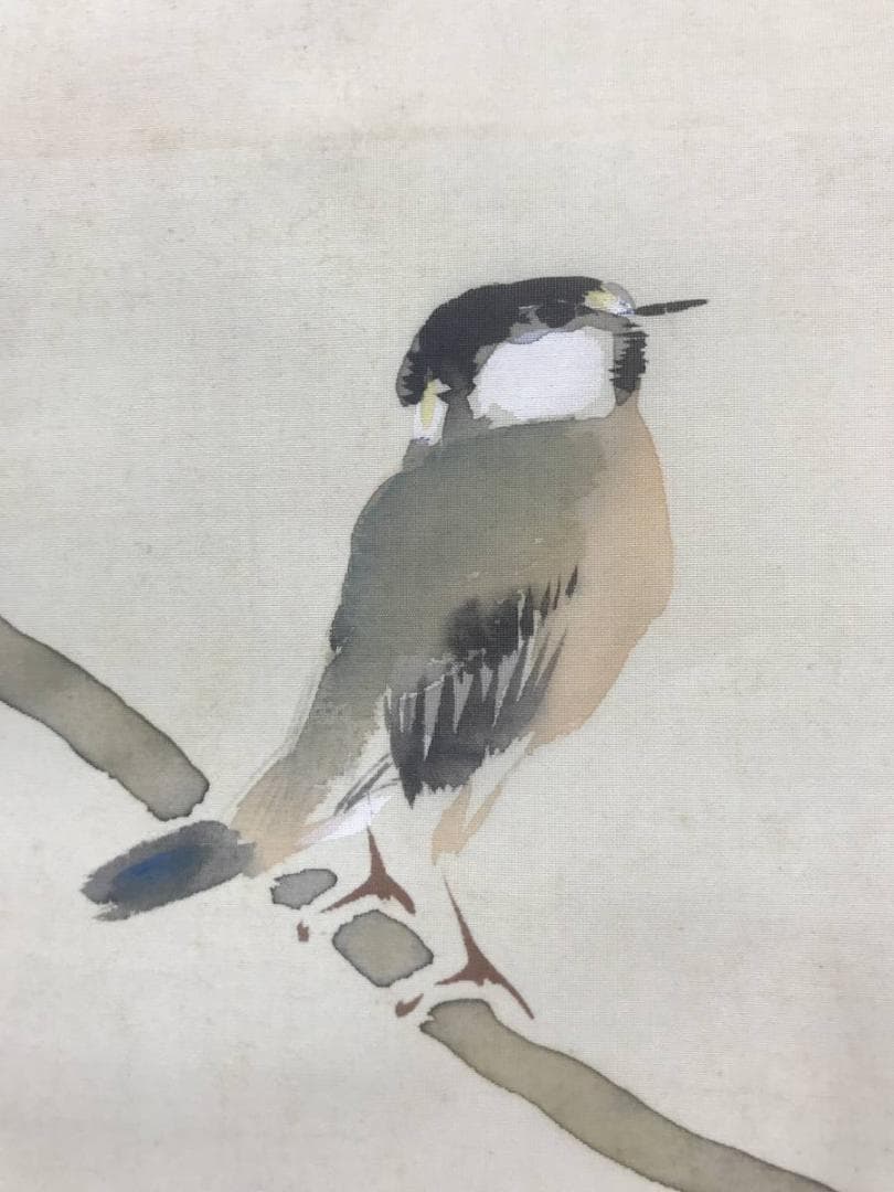 【真作】岡田蘇水/桜小禽図/桜に小鳥図/掛軸/名家伝来/AC-477