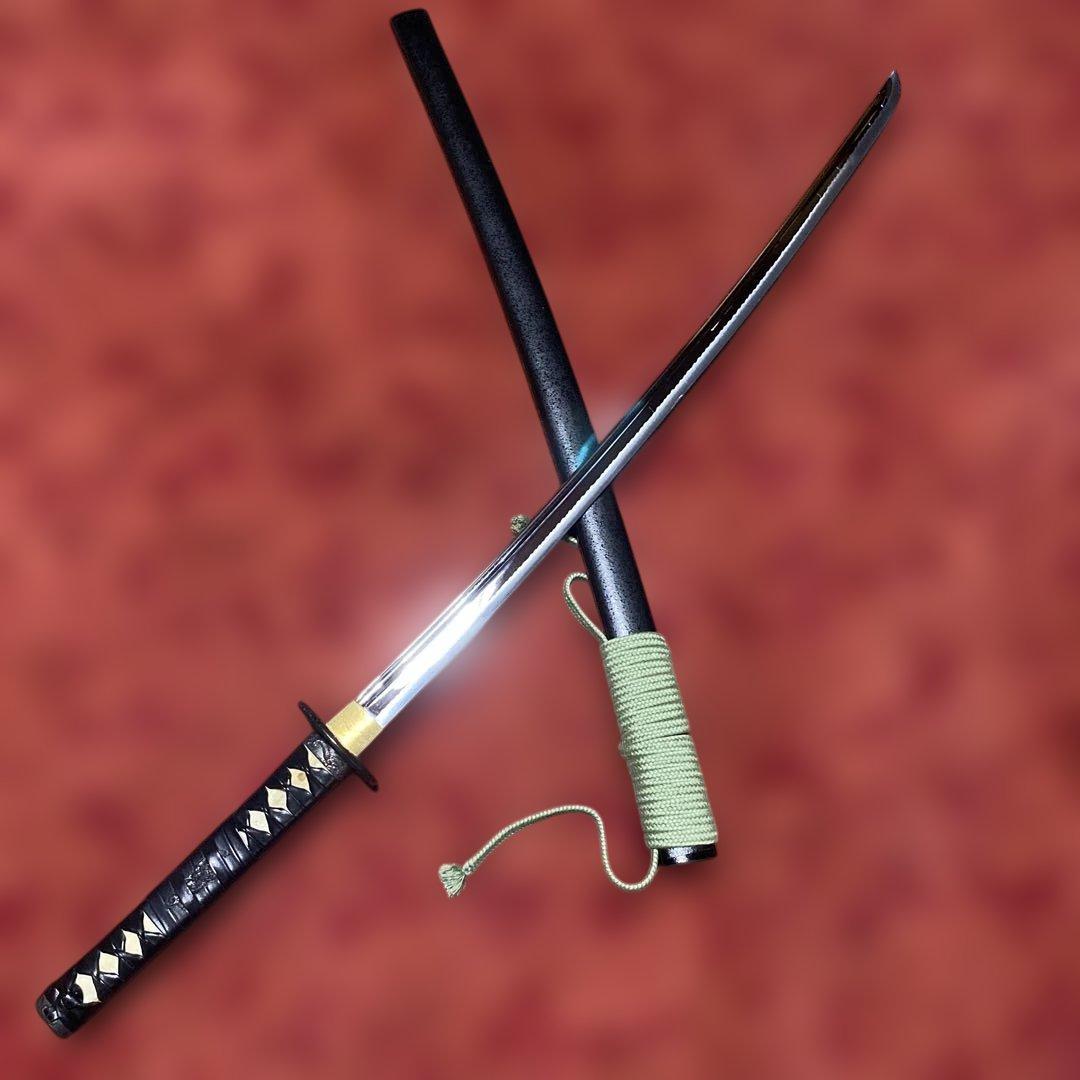 豪華居合刀 黒革巻柄 鶴松図楕円鍔 黒梨地鞘