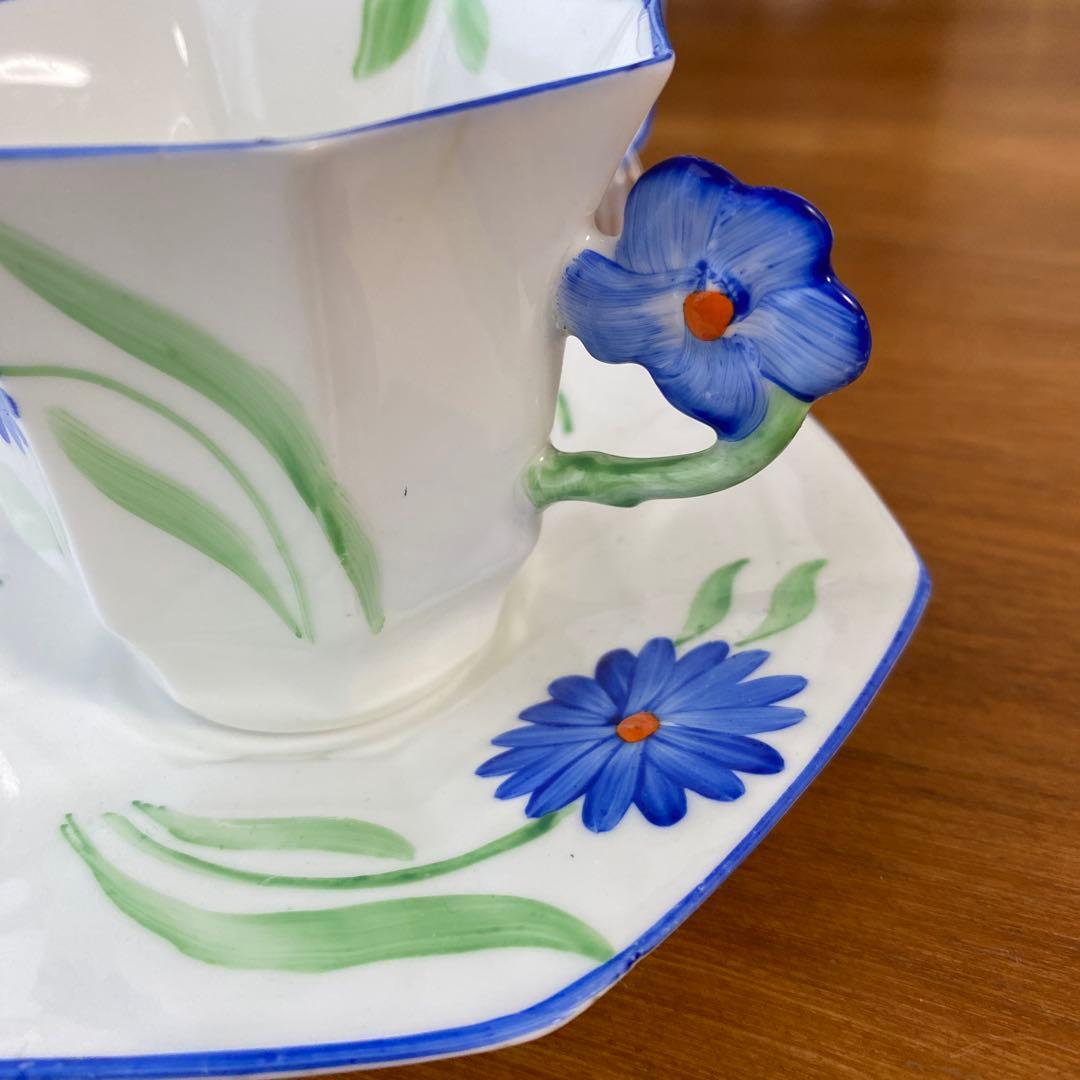 メルバ　ブルーフラワー　フラワーハンドル　カップ　ソーサー　プレート　トリオ