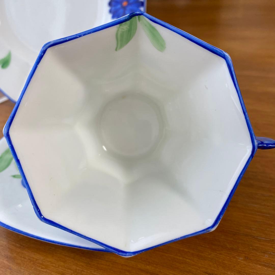 メルバ　ブルーフラワー　フラワーハンドル　カップ　ソーサー　プレート　トリオ