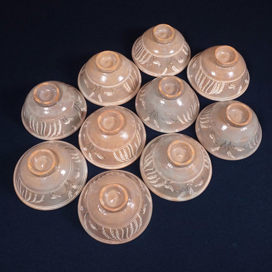 駕洛窯 清水日呂志 三島象嵌 数茶碗 10客 共箱 茶道具