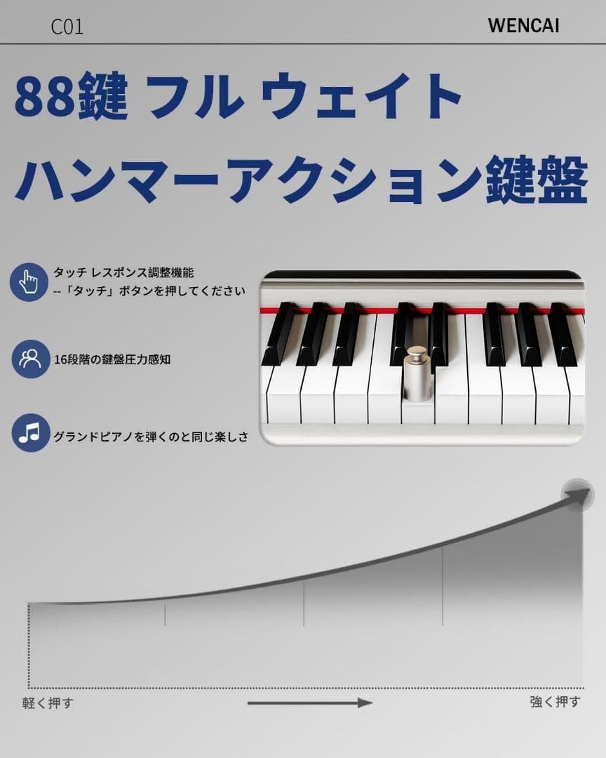 MIDI対応 3ペダル 88鍵盤 電子ピアノ ハンマーアクションピアノ