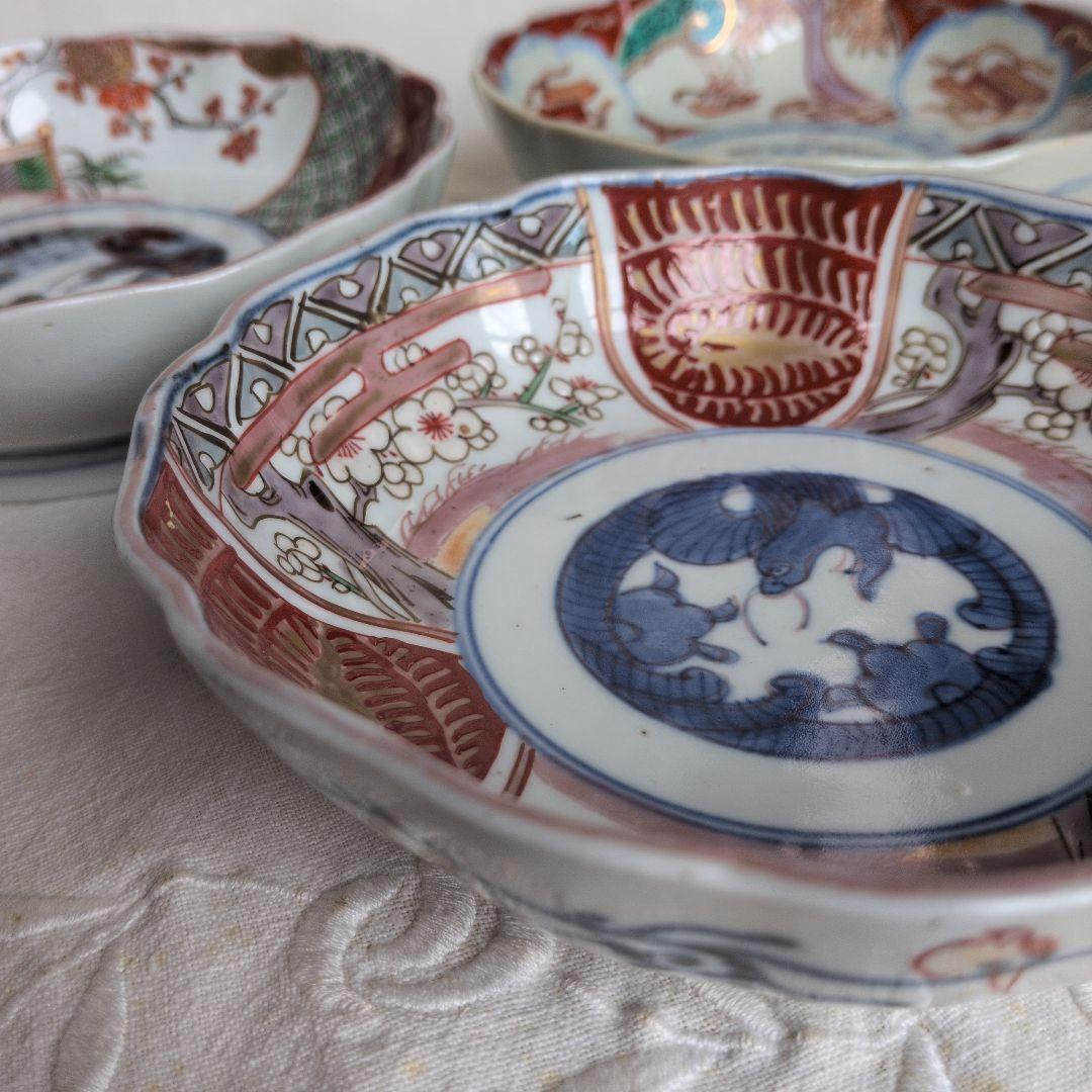 古伊万里 なます皿 3枚 赤絵 色絵 金彩 幕末