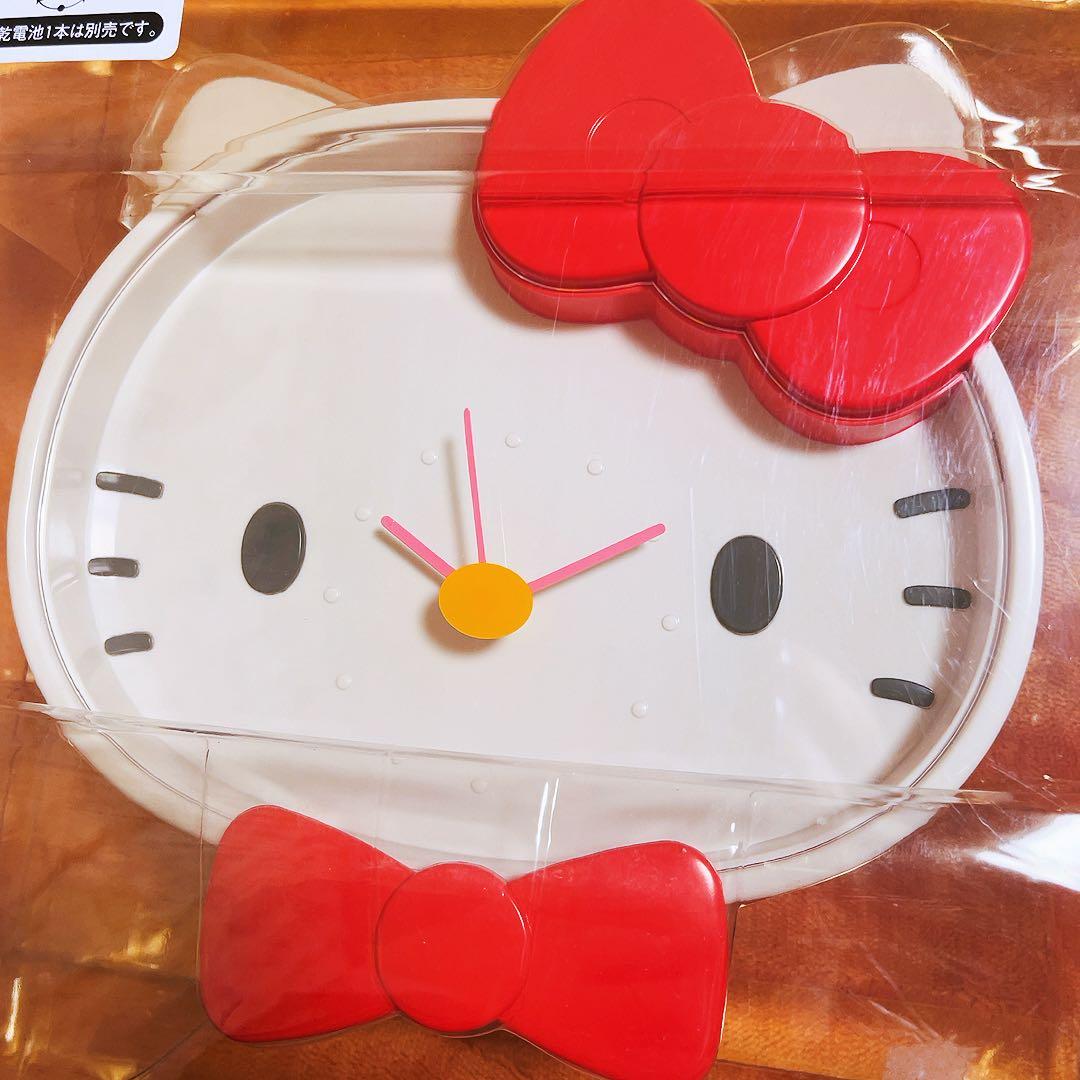 希少レア　ハローキティ　掛け時計　フェイス型時計　平成レトロ　当時品　サンリオ