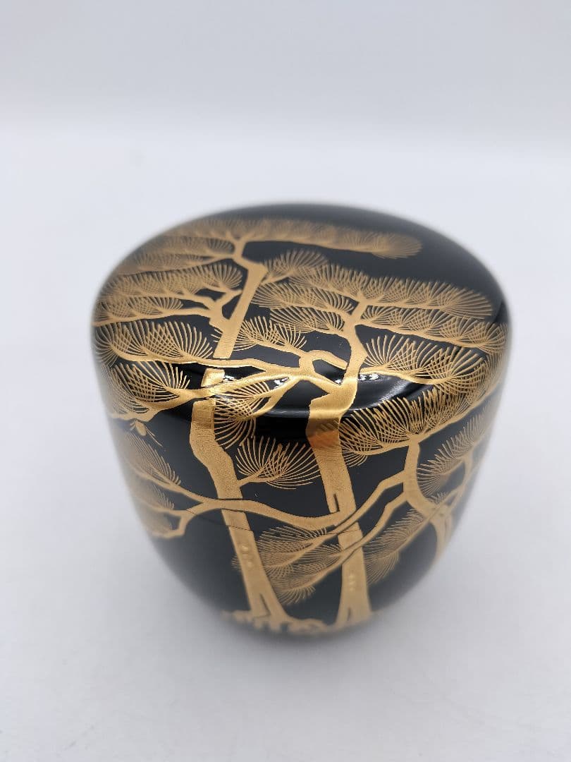 c847 大棗 老松蒔絵 堀内宗心花押 康伸作 木箱 茶道具 古物