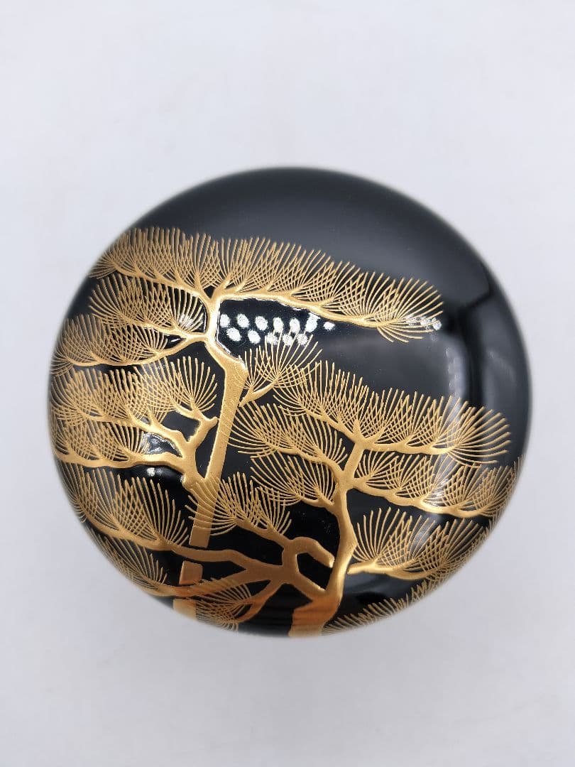 c847 大棗 老松蒔絵 堀内宗心花押 康伸作 木箱 茶道具 古物