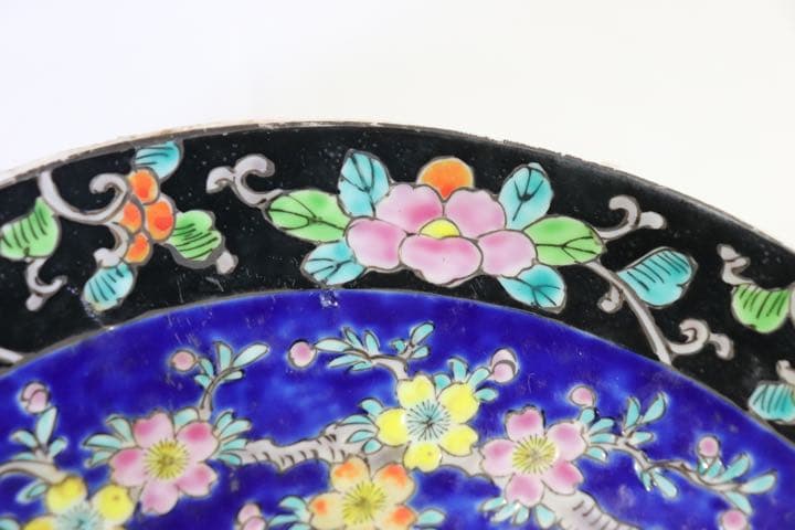 時代　粉彩大皿　孔雀牡丹　送料込み1124