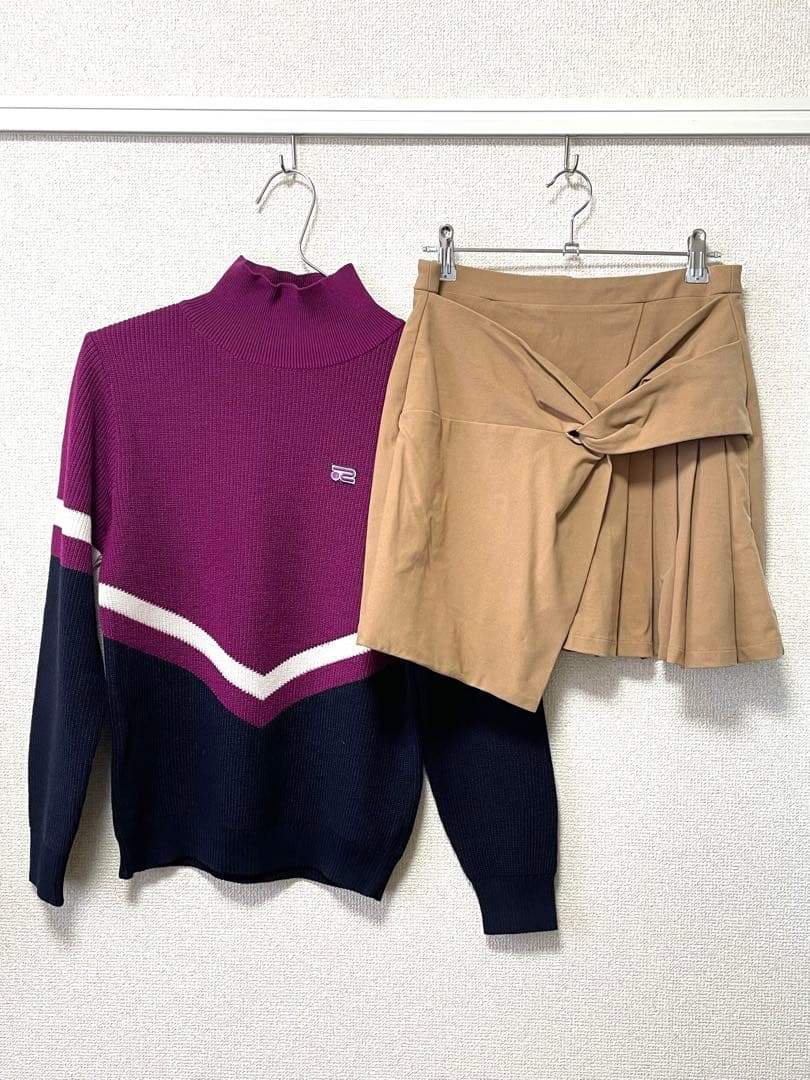 Rosasen ロサーセン ハイネックニット ストレッチ プリーツスカート2点