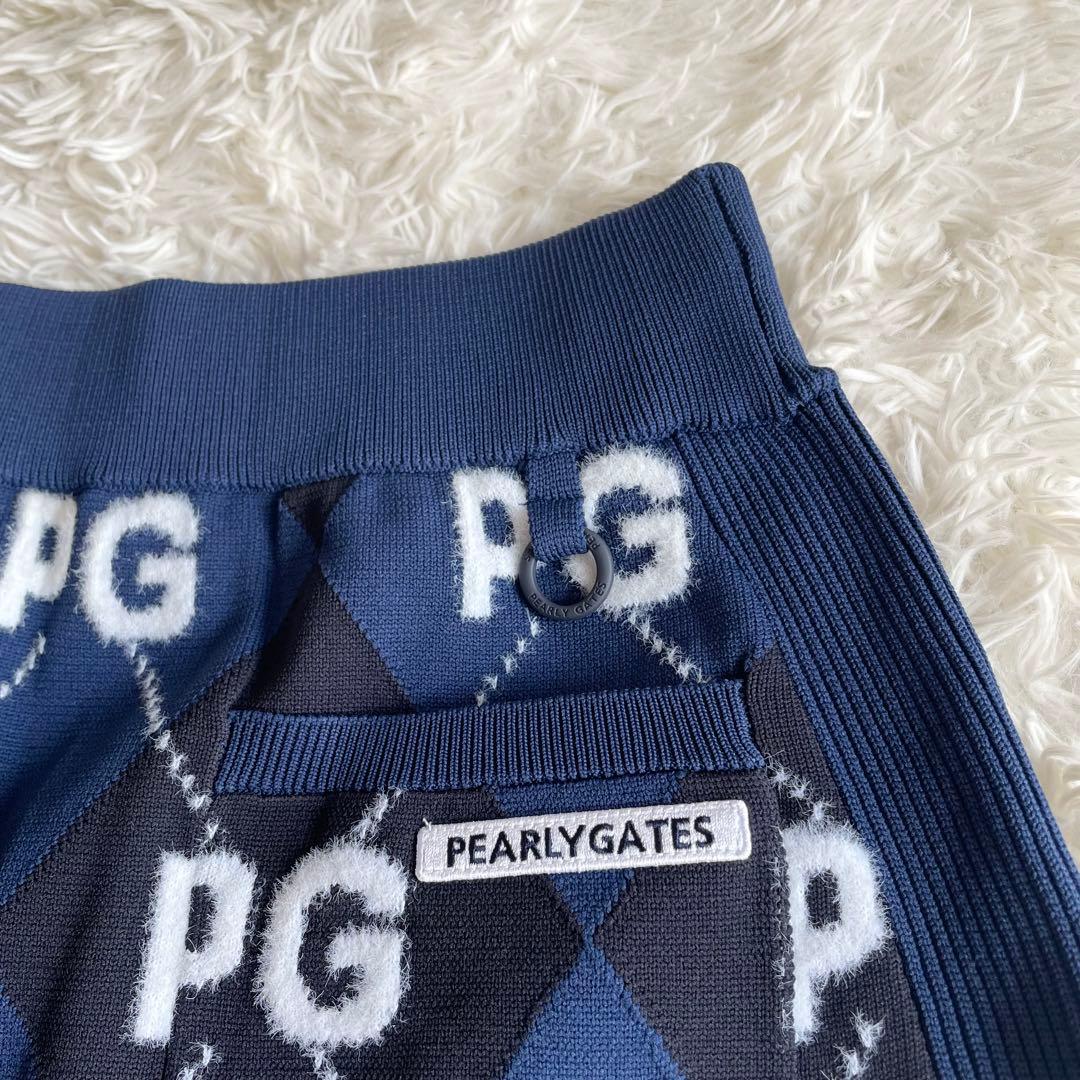 未使用　パーリーゲイツ　ニットスカート　アーガイルチェック　ロゴ　ネイビー　0