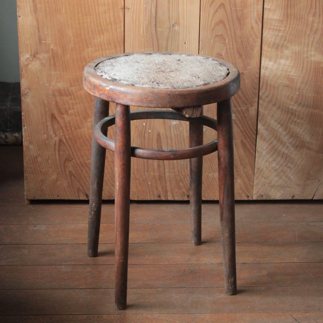 木製 丸椅子 布張 古道具 アンティーク