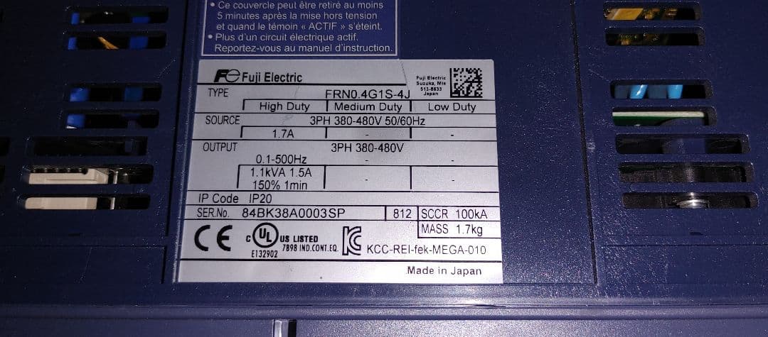 ④ 0.4　富士電機インバータ　FRN0.4G1S-4J