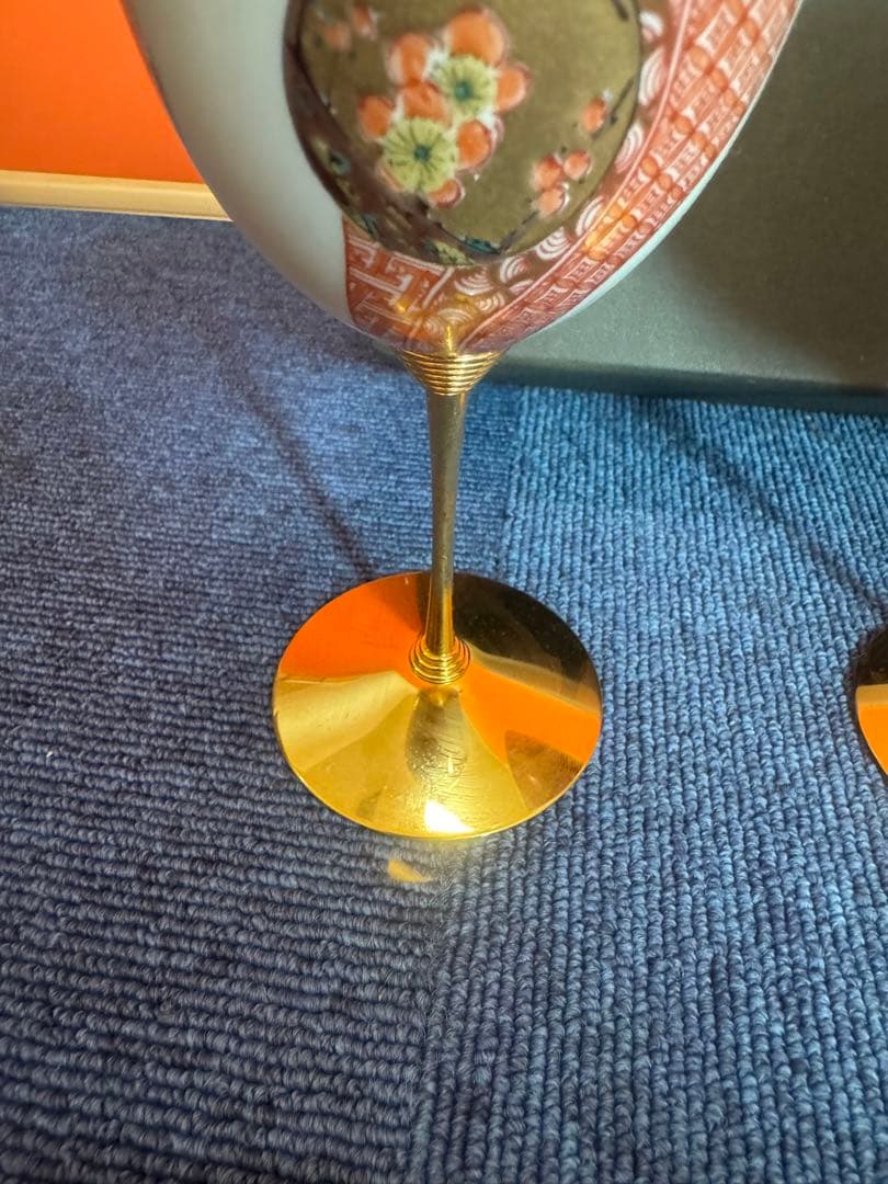 2042 九谷焼　丸文赤絵　ペアワインカップ