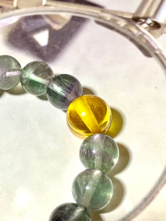 イエロー、グリーン龍王眼　曼荼羅天珠ブレスレット　No.11 フローライト