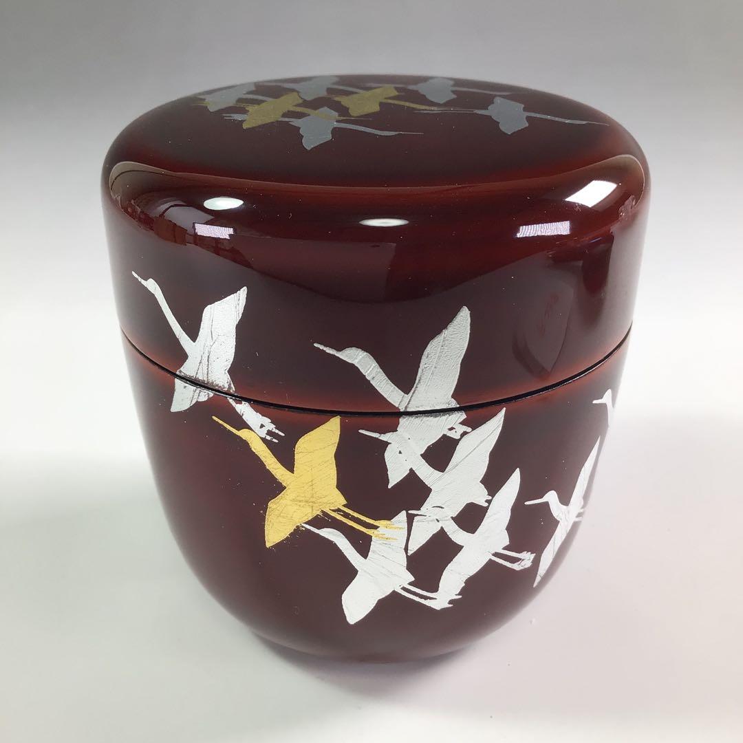 Ｒ２３９　棗　『山中塗』『工房　冴』『溜塗』『群鶴蒔絵』『中棗』　共箱　茶道具