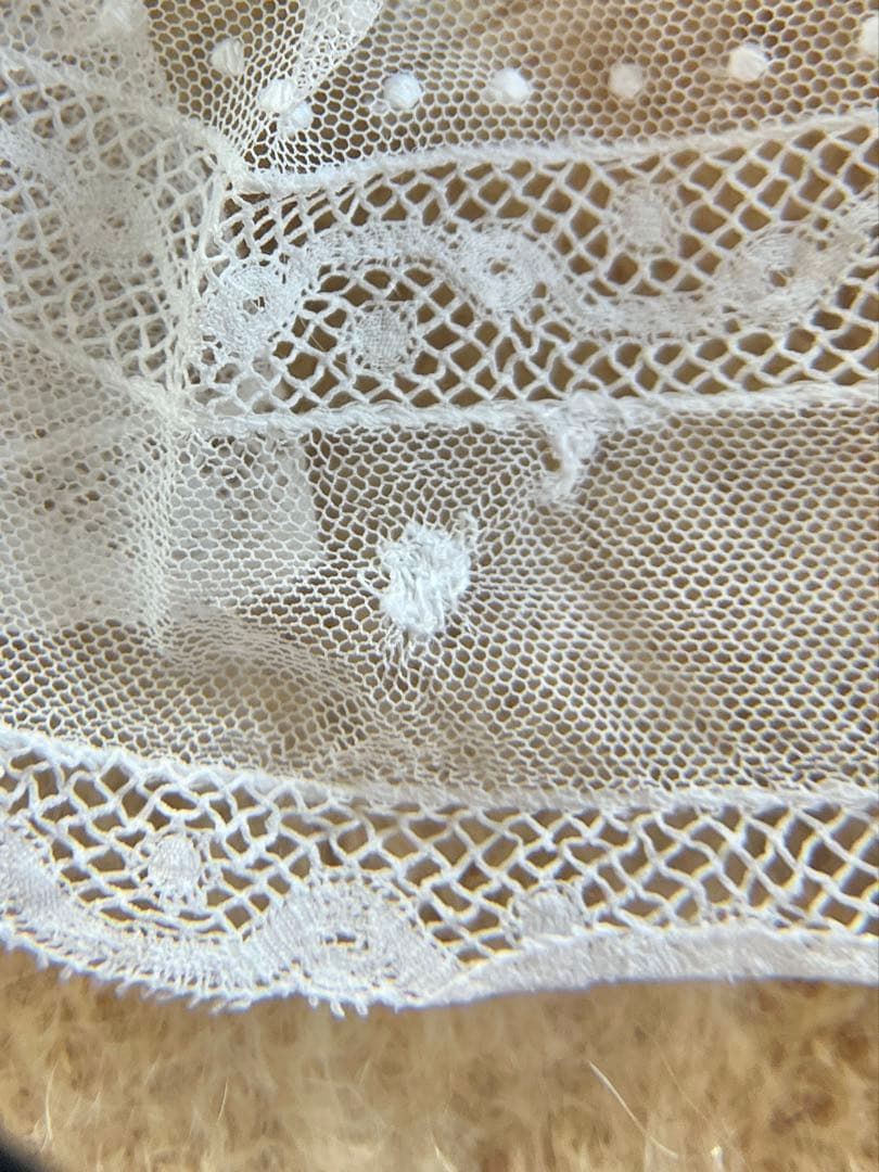 ◆フランスアンティーク｜セレモニーベビードレスB洗礼式白レース透け感テディベア