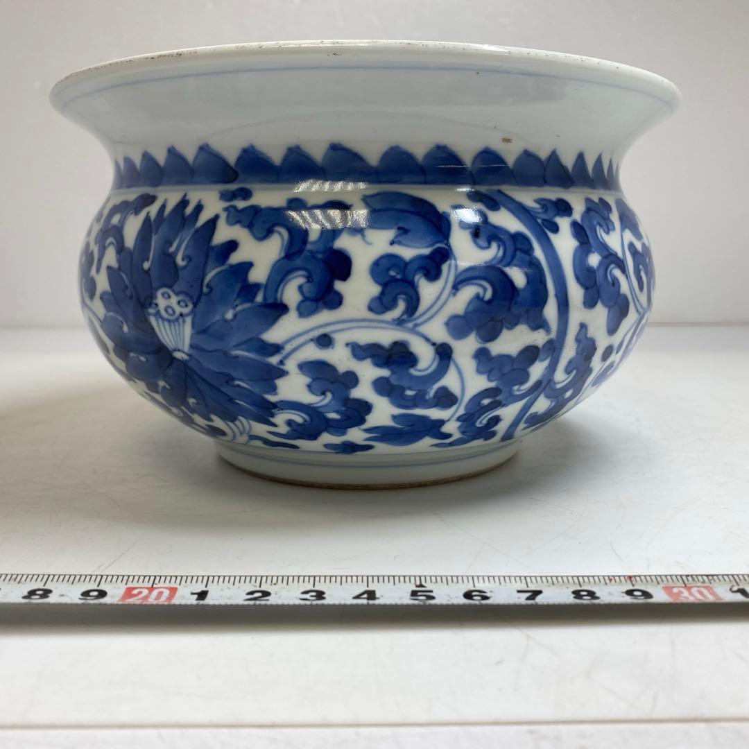 中国清時代 青花唐草図鉢 タサオ 直径約18cm 東T-0203②