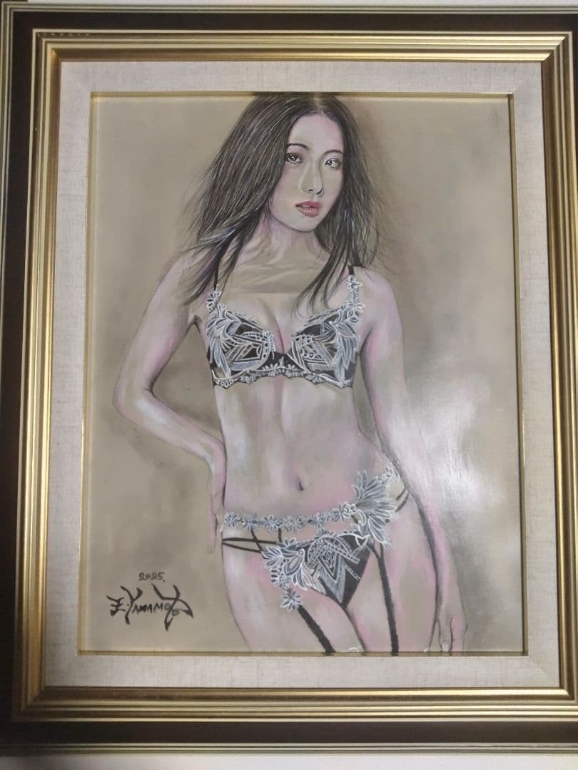 裸婦、美人画、絵画6FしなりS山本英二、真作、肉筆、新品額縁、高塚省吾、森本草介