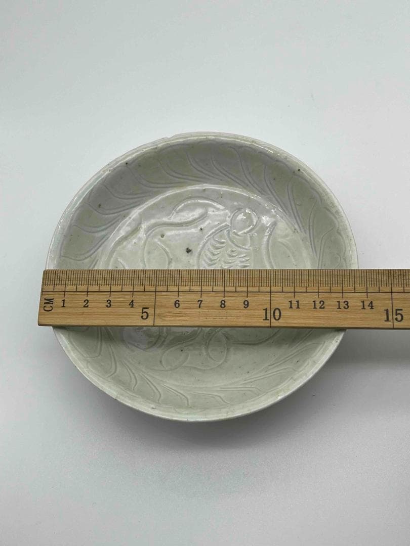 宋時代　青白磁刻花魚藻文盤　茶碗　茶鉢　景徳鎮　影青　唐物(E-46)