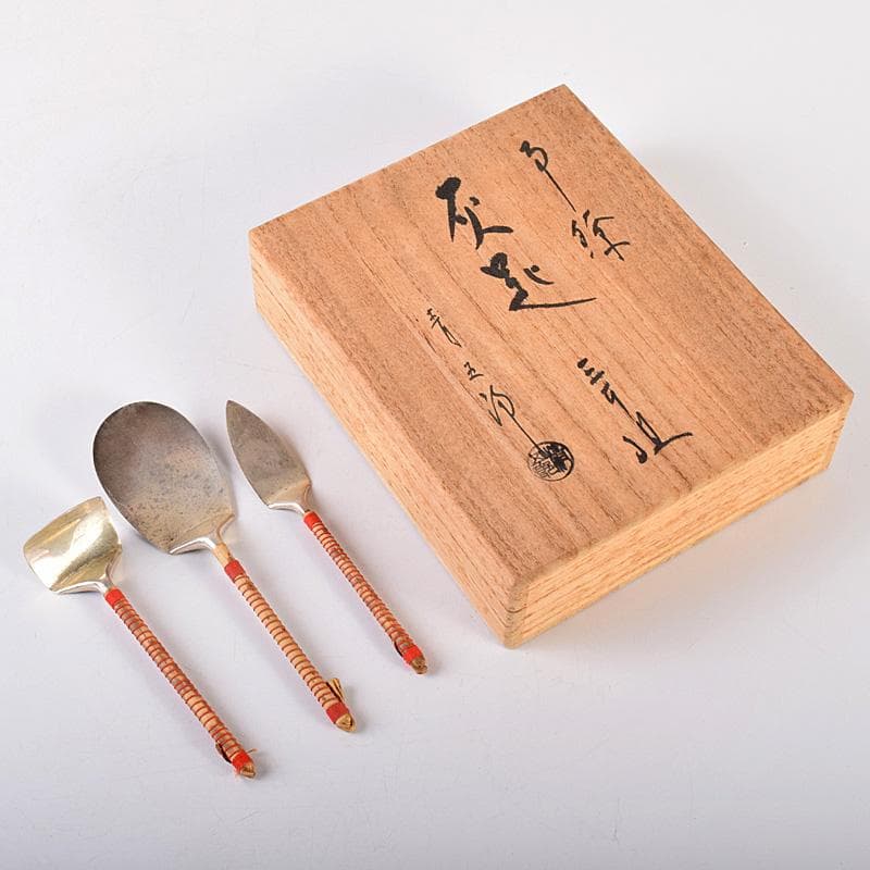茶道具　金工師　木村清五郎造　南鐐　灰匙　三本組　約63g　共箱　M　R7732