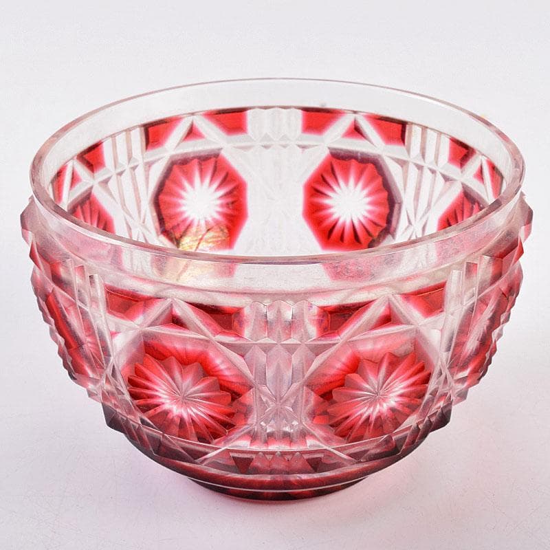 島津磯斉彬竈　薩摩ガラス工芸作　創作島津薩摩切子　向付鉢　共布共箱　GR8951