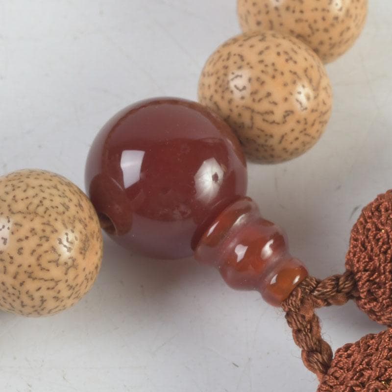 仏教美術　正絹房　赤瑪瑙　星月菩提珠　京念珠　数珠　共箱　N　9448