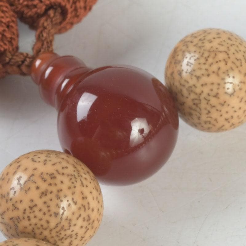 仏教美術　正絹房　赤瑪瑙　星月菩提珠　京念珠　数珠　共箱　N　9448