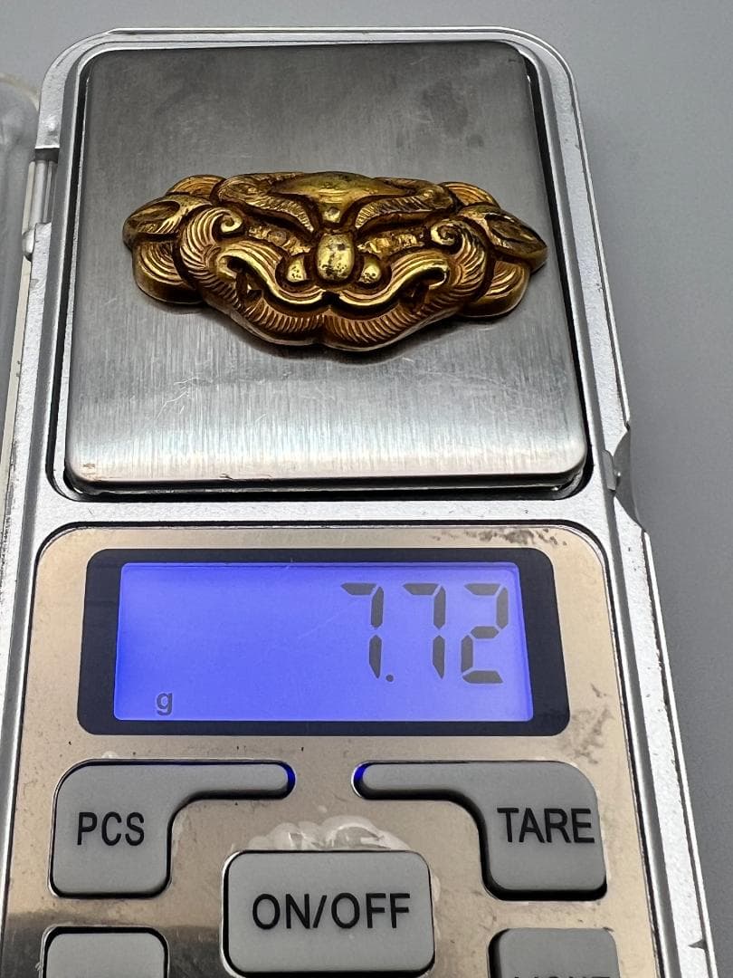 尾州藩士　江戸明治期　獅子顔形　手彫　大金具　銅製鍍金　骨董品