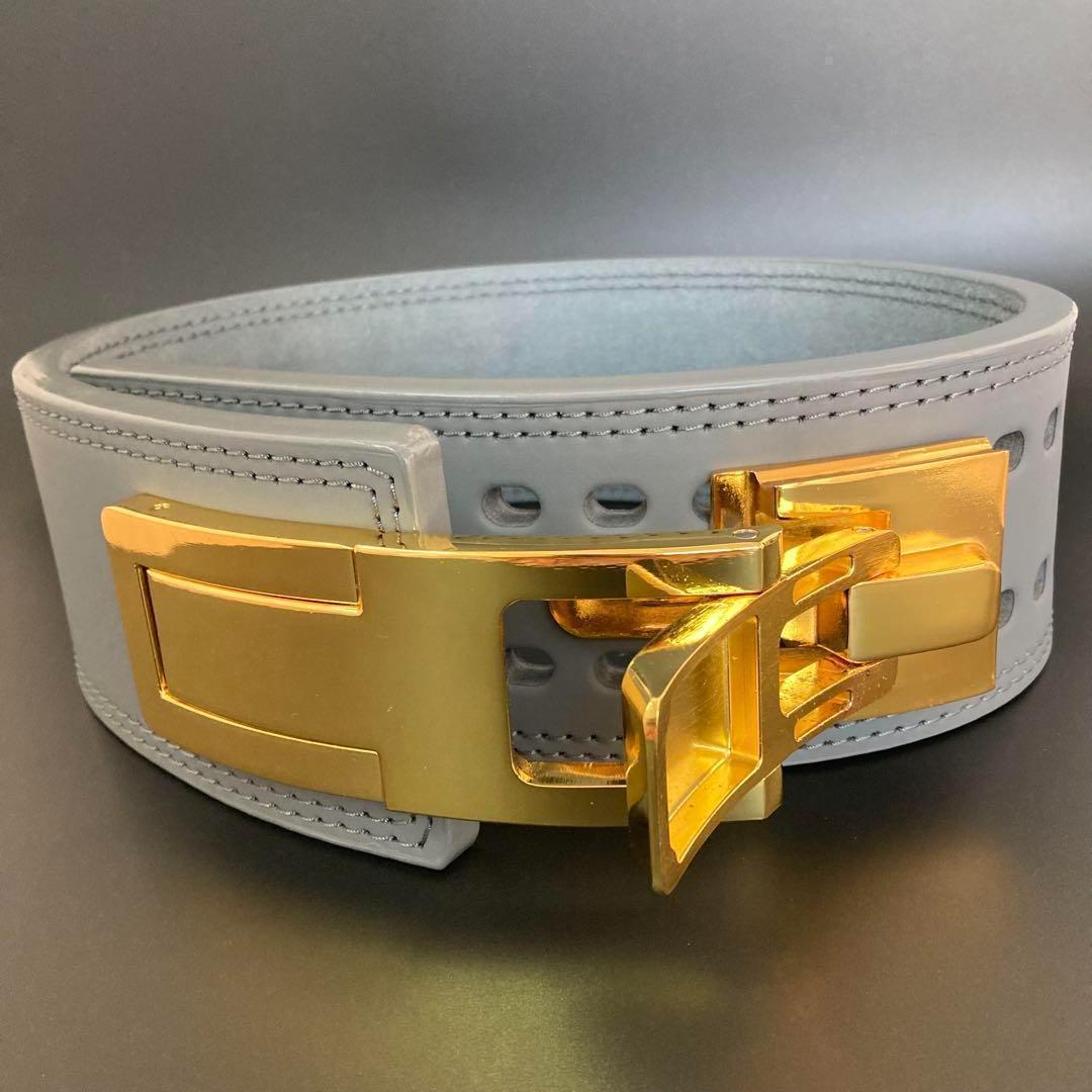 パワーベルト レバーアクション XL本革13㎜ グレー×金 可変式 パワーリフト