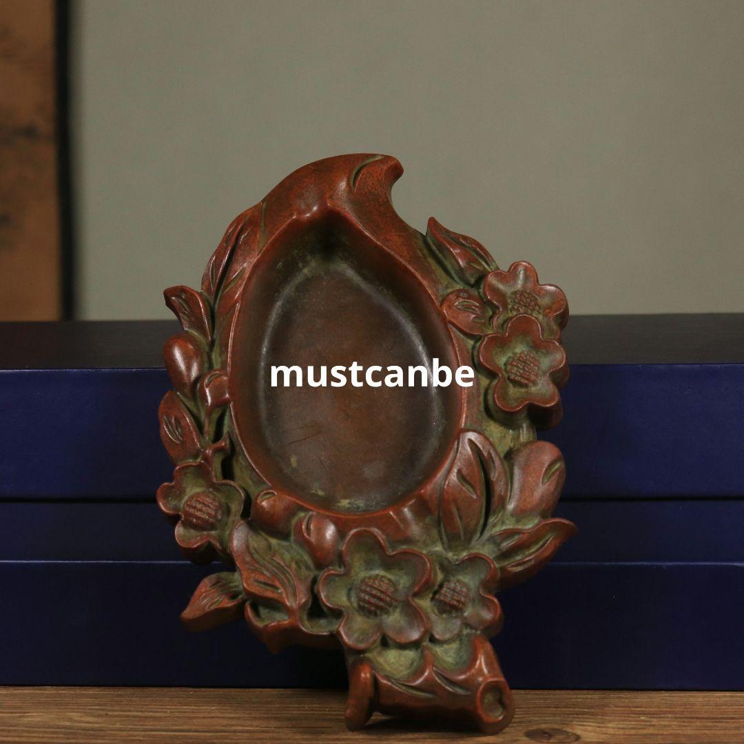 銅製 仙桃灰皿 硯 書道具 文房具 応接間 玄関 事務室 装飾品 工芸品 置物