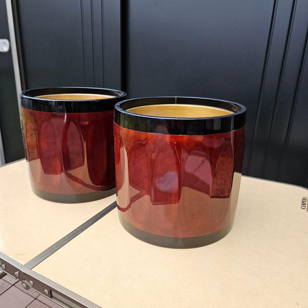 曙塗 漆塗 手あぶり火鉢 一対 直径27cm 高さ26cm 共箱付 灰・落とし付