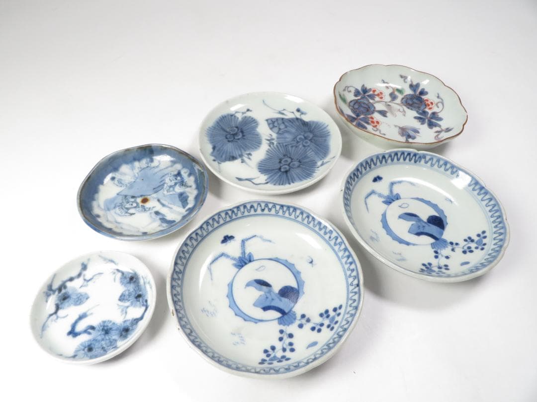 3480番　古美術＜値下げ交渉大歓迎＞染付　小皿　6枚セット　難有