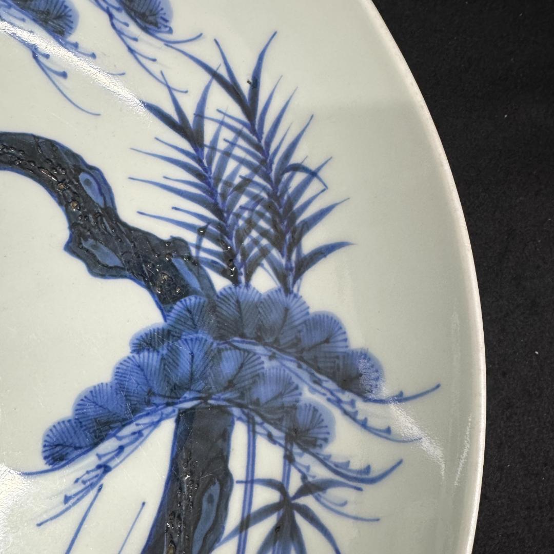 年末値下げ！鍋島焼　染付松竹梅文大鉢 （江戸時代後期　19世紀中頃）高台櫛目文