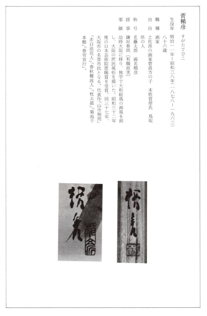 菅楯彦自筆『人物図扇面』掛軸